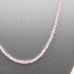VTG Pink AB Faceted 4mm Bicone Crystal Necklace 16" Sterling Silver 925 Clasp
